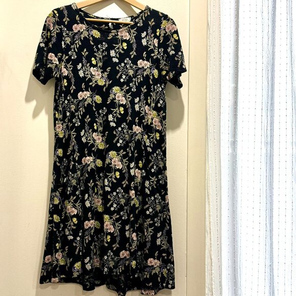 Fat Face UK cotton/modal floral jersey dress, dark navy background, size US 6 - Picture 1 of 6